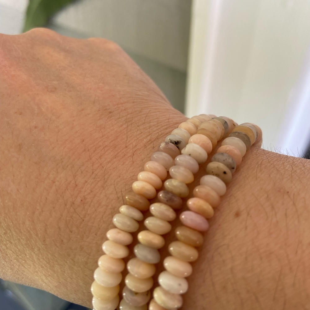 Handmade Natural Peruvian Pink Opal, beaded jewelry, stretchy opal bracelet